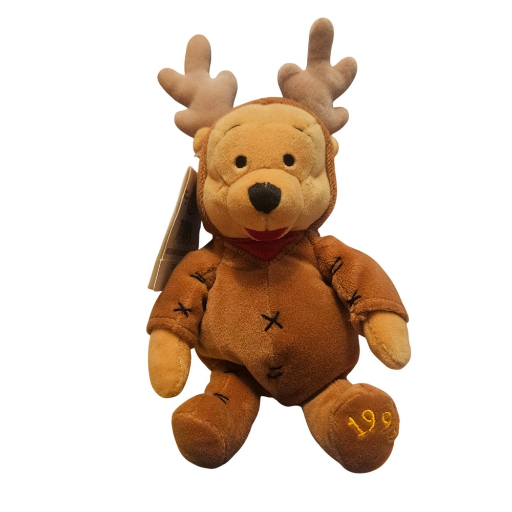 Disney Winnie The Pooh Reindeer Plush 1999 Christmas Holiday Stuffed‎ Animal Toy
